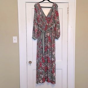 Gorgeous Garden of Sparrows Maxi Dress with V-Back and Statement Sleeves
